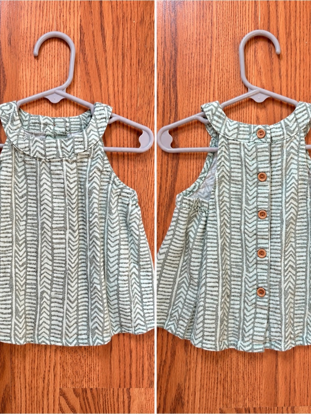 Old Navy Toddler Girls Linen Blend Swing Tank Top Green Geometric 18-24M